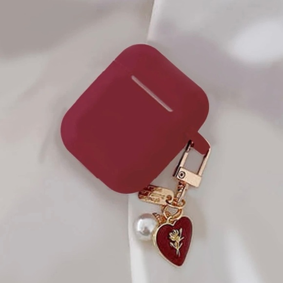 5/20$ Red Silicone Heart & Pearl Pendant AirPod Case ❤️ - Picture 2 of 3